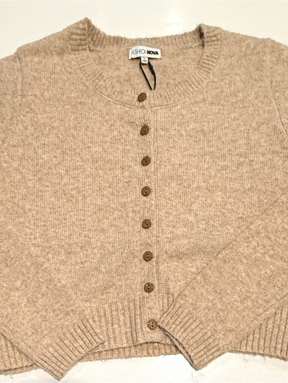 Fashion Nova Taupe Button-Up Knit Cardigan